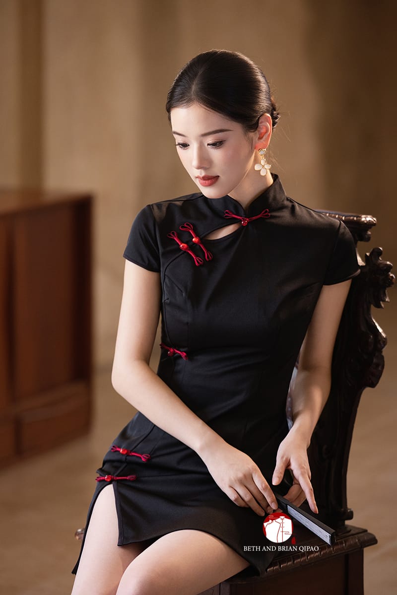 Beth and Brian Qipao-Exclusivedesigner Exclusive Designer Collection | Black Satin Mini Cheongsam