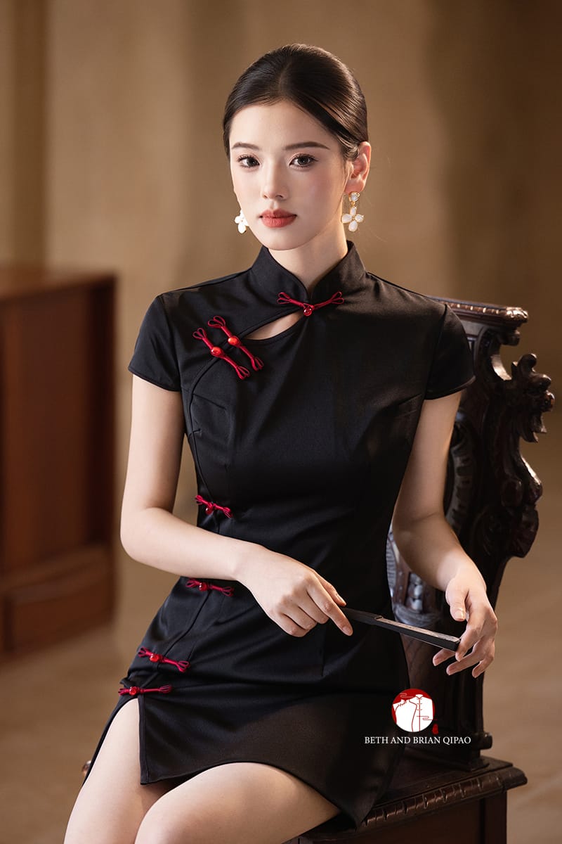 Beth and Brian Qipao-Exclusivedesigner Exclusive Designer Collection | Black Satin Mini Cheongsam
