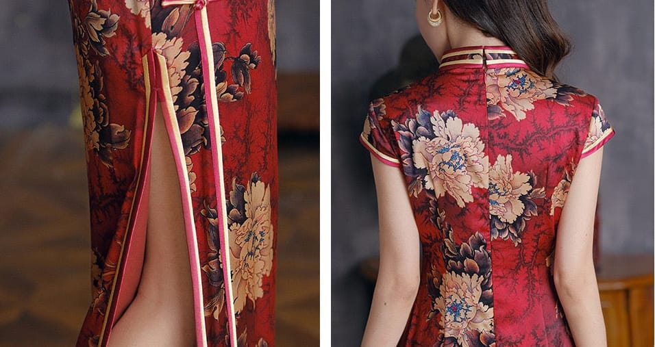 Beth and Brian Qipao-TL 19 Momme Pure Mulberry Silk Peony Bridal Qipao – Chinese Wedding Gown