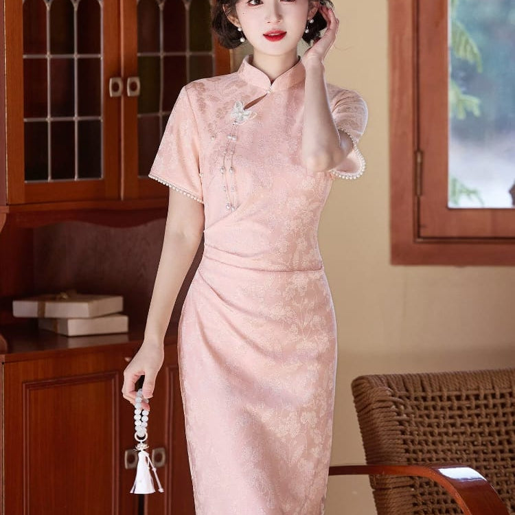 Beth and Brian Qipao-LSB Madeline Vintage Knit Jacquard Midi Cheongsam, 3‑Color Options