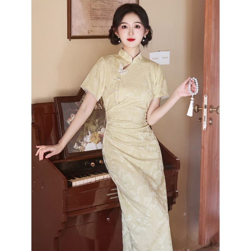 Beth and Brian Qipao-LSB Madeline Vintage Knit Jacquard Midi Cheongsam, 3‑Color Options