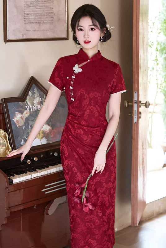 Beth and Brian Qipao-LSB Madeline Vintage Knit Jacquard Midi Cheongsam, 3‑Color Options