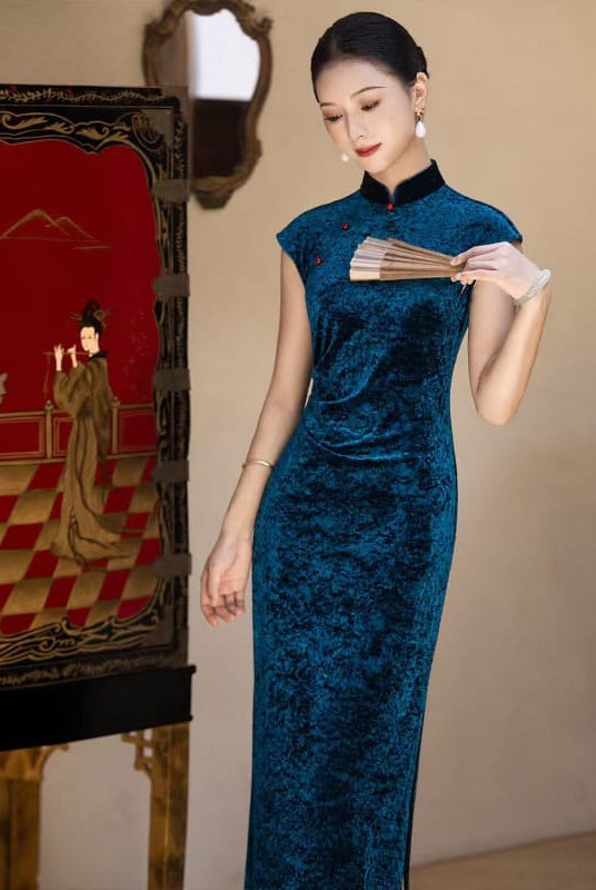 Beth and Brian Qipao-LSB Josephine Floral Sleeveless Flocking Midi Cheongsam, 5 Colors Available