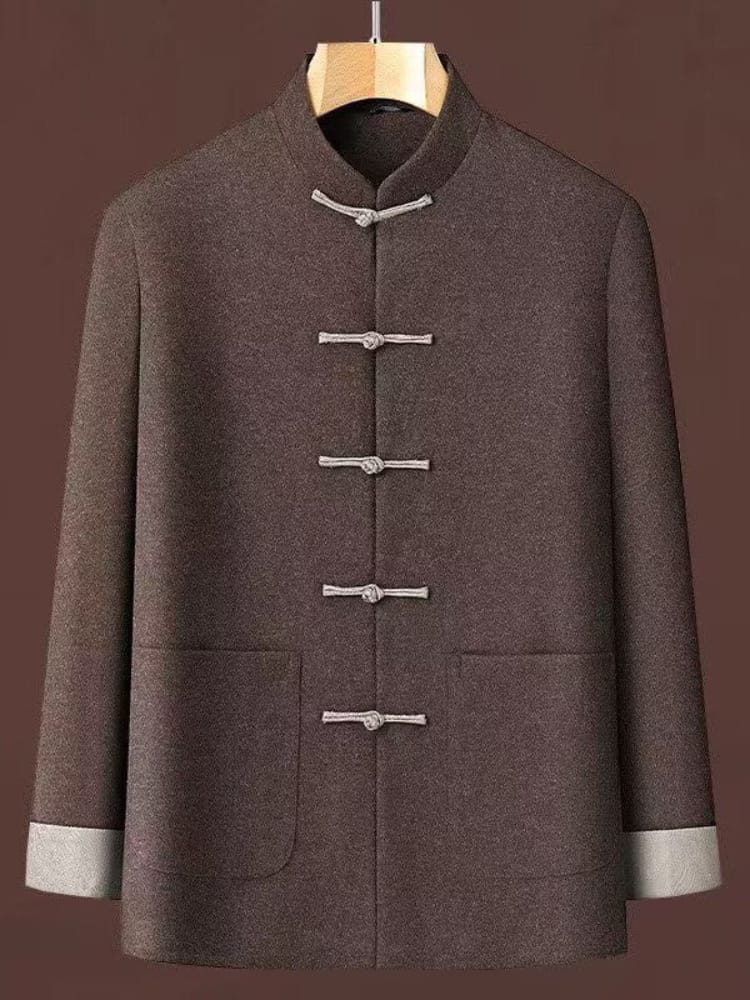 Beth and Brian Qipao-YK Men’s Wool‑Blend Thick Tang Coat With Long Sleeve
