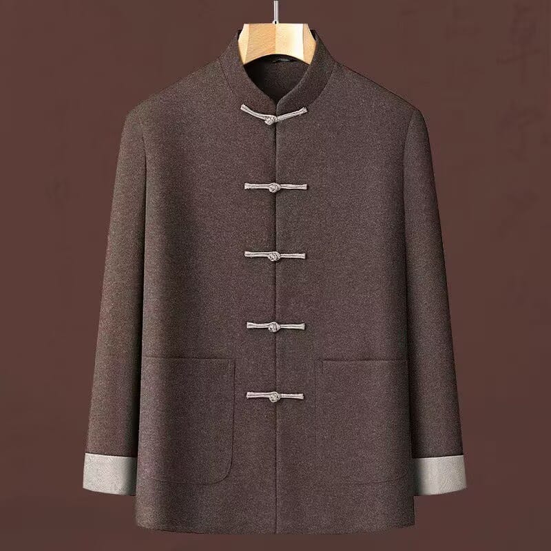 Beth and Brian Qipao-YK Men’s Wool‑Blend Thick Tang Coat With Long Sleeve
