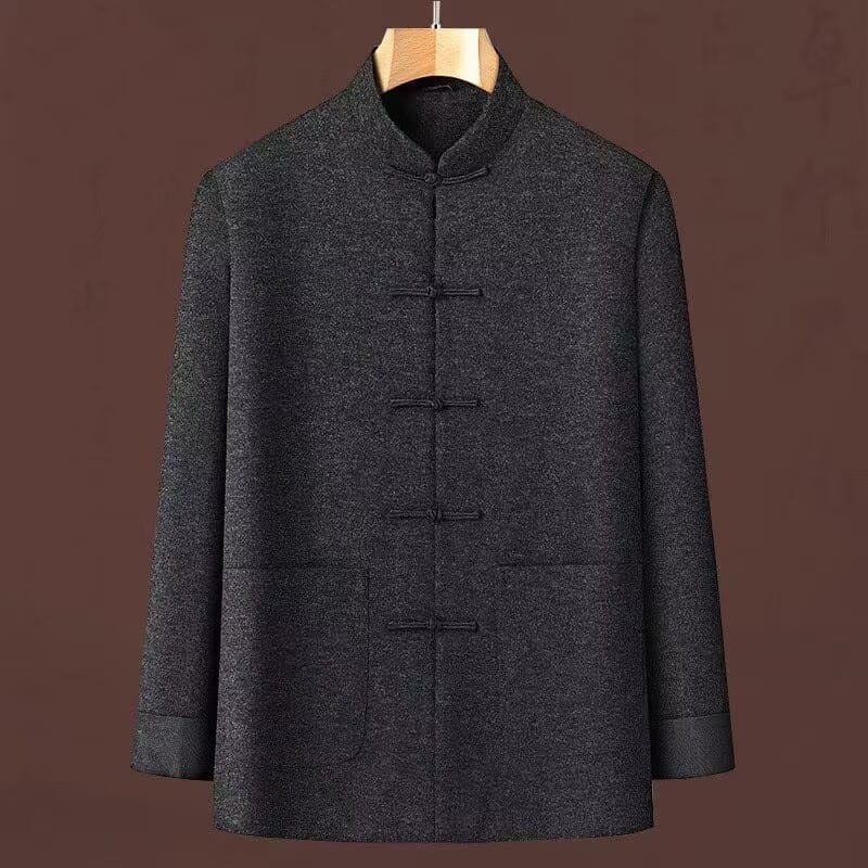 Beth and Brian Qipao-YK Men’s Wool‑Blend Thick Tang Coat With Long Sleeve