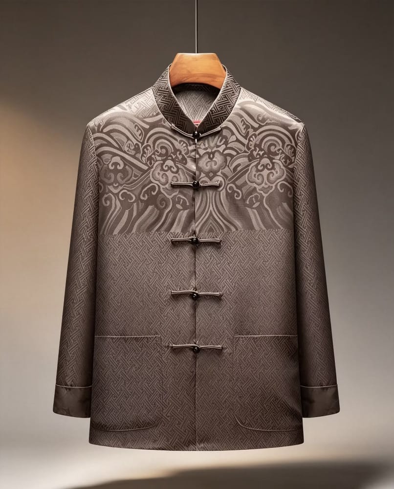 Beth and Brian Qipao-YK Arthur Men’s Satin Tang Suit Jacket With Long Sleeves