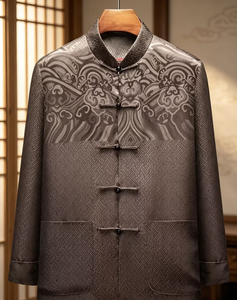 Beth and Brian Qipao-YK Arthur Men’s Satin Tang Suit Jacket With Long Sleeves