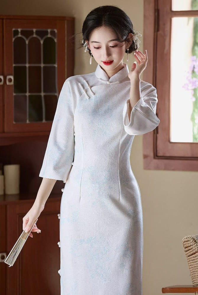 Beth and Brian Qipao-LSB Madelyn Autumn Winter Knitting Jacquard Cheongsam Dress