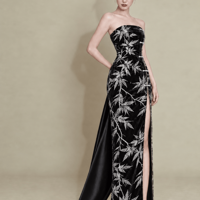 Beth and Brian Qipao - Exclusive Exclusive Designer Collection, Tube Top Long Qipao