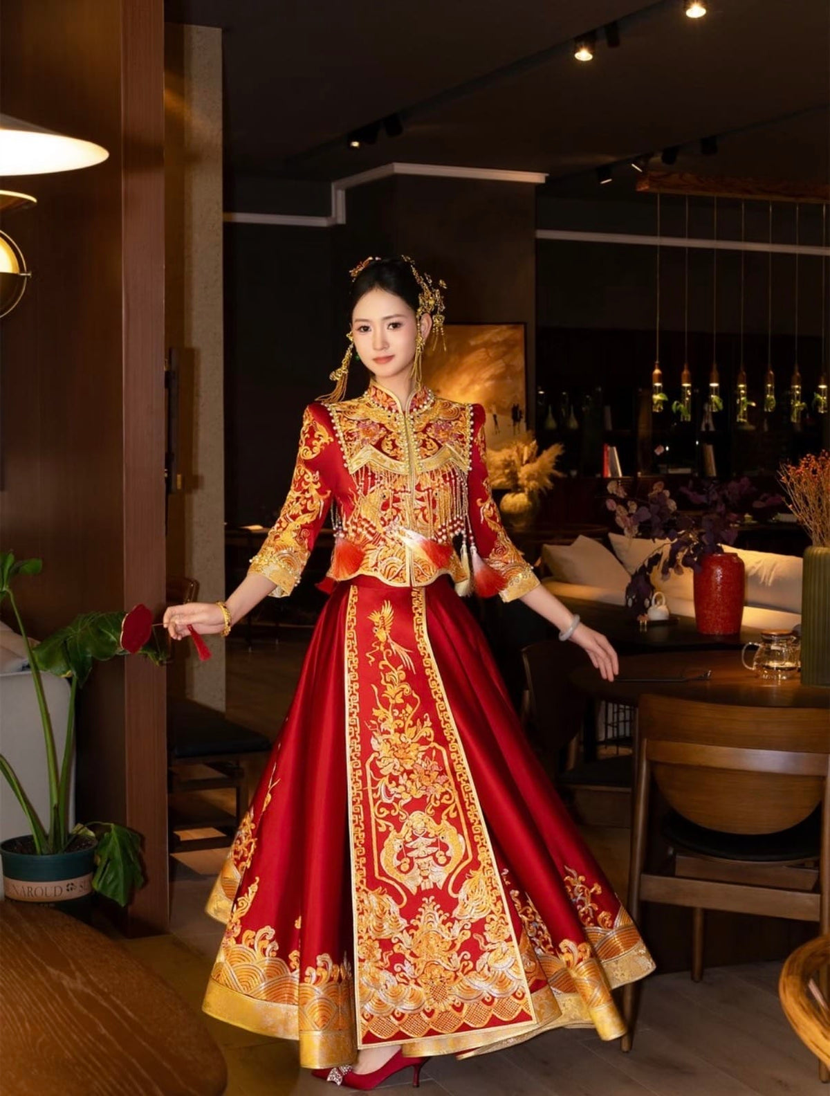 Beth and Brian Qipao - FXXZ Luxury Bespoke Goldfish&Wave Hand-Embroidery Qun Kua Set