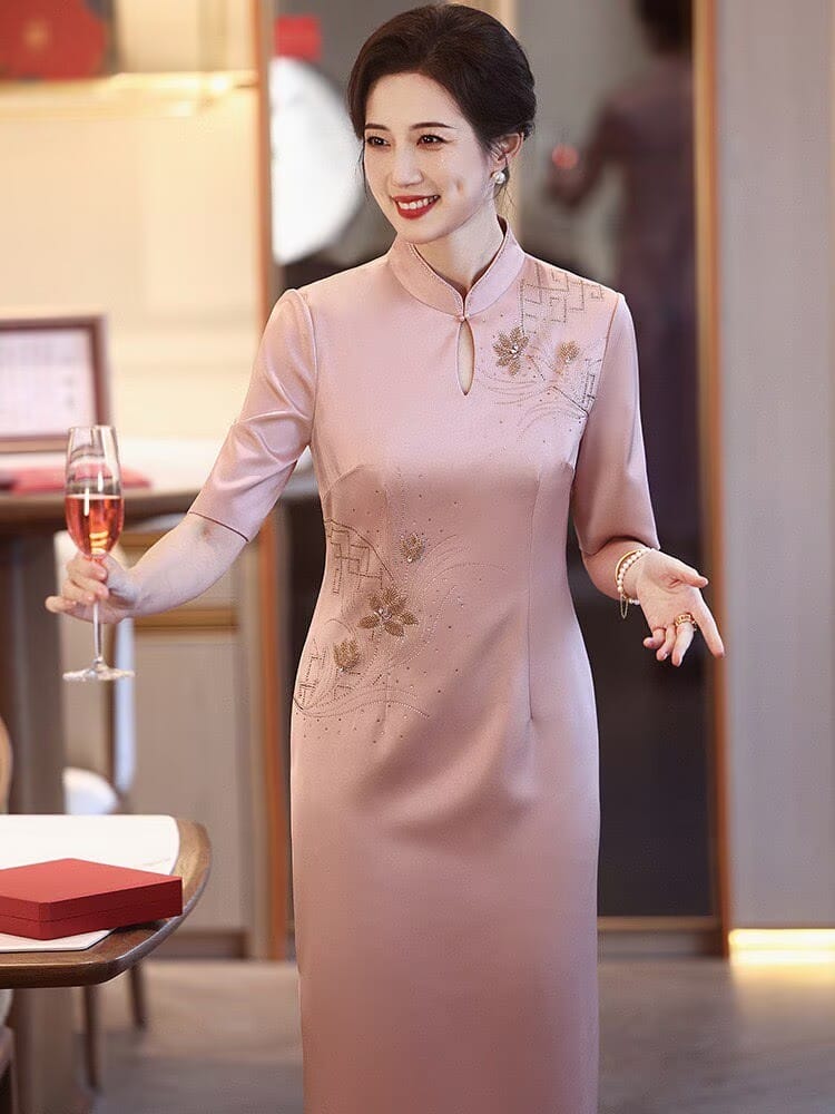 Beth and Brian Qipao-YZL Clara Mother's Formal Cheongsam, Triacetate Fabric (三醋酯纤维面料)