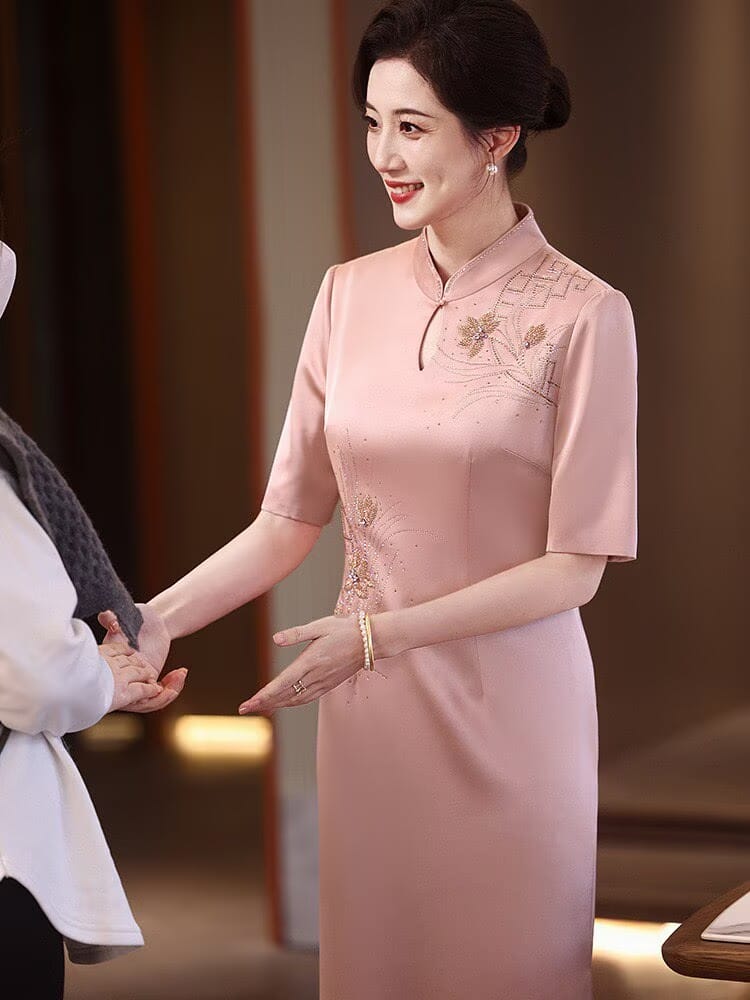 Beth and Brian Qipao-YZL Clara Mother's Formal Cheongsam, Triacetate Fabric (三醋酯纤维面料)