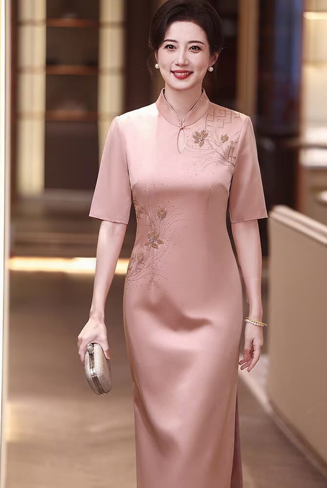 Beth and Brian Qipao-YZL Clara Mother's Formal Cheongsam, Triacetate Fabric (三醋酯纤维面料)