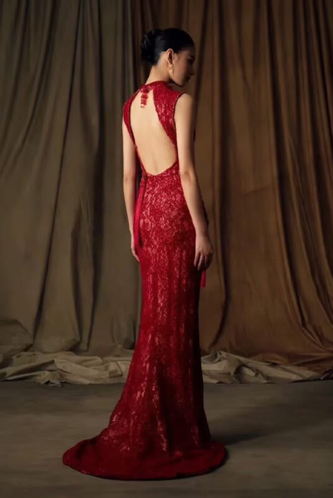 Beth and Brian Qipao-MY Stella Backless Mermaid Modern Cheongsam