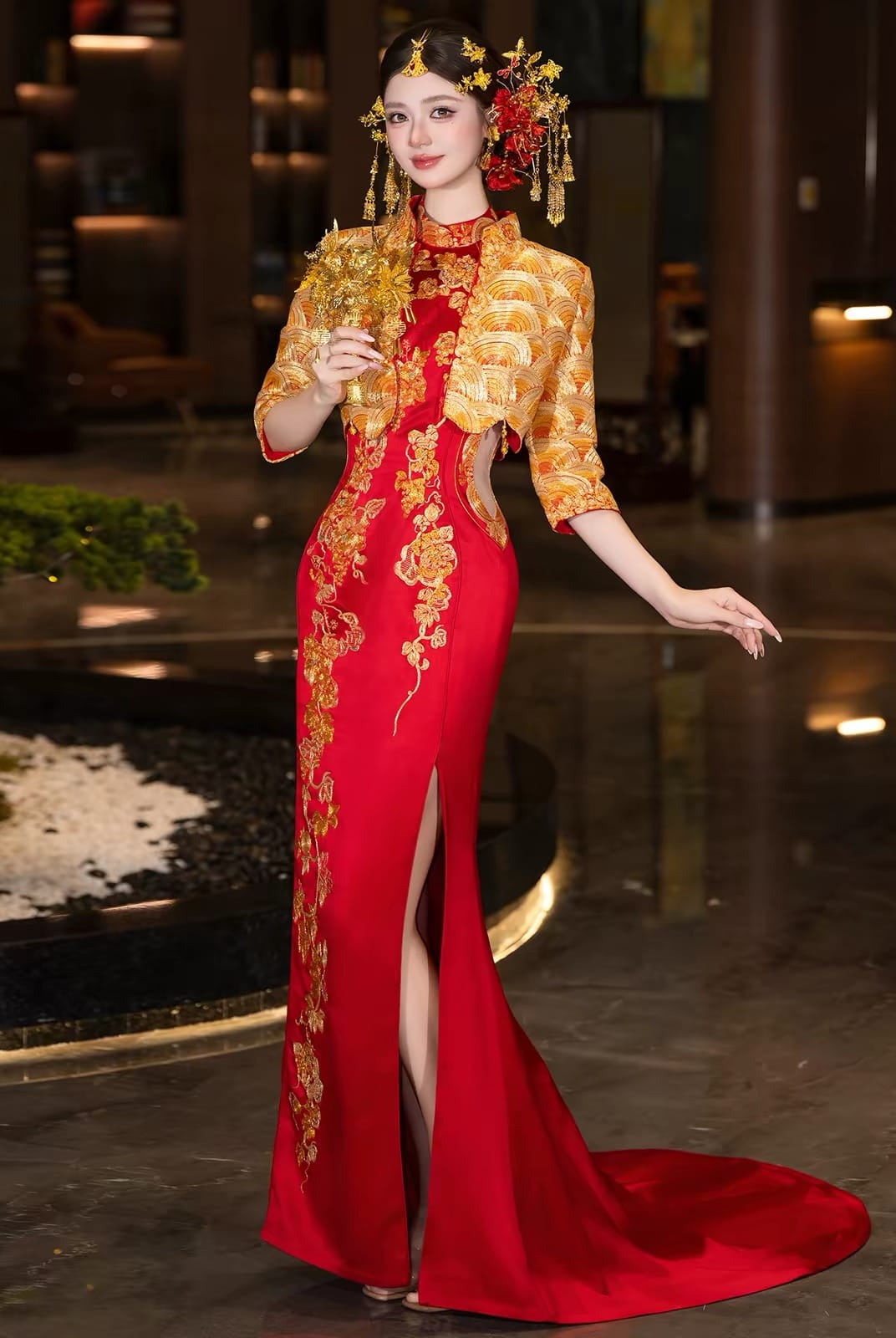 Beth and Brian Qipao- FXXZ Bespoke Floral hand-embroidery Bridal Cheongsam Gown Set