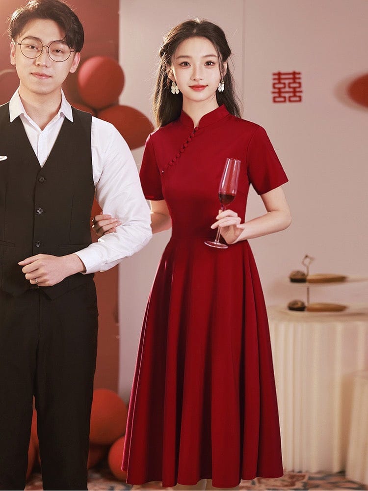 Beth and Brian Qipao - YW Modern style, A line, midi wedding Qipao