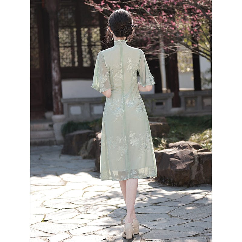 Beth and Brian Qipao-LSB Summer collection, floral pattern midi Qipao