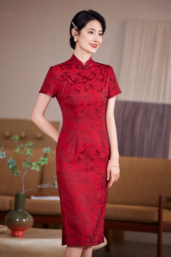 Beth and Brian Qipao-MYJ Floral pattern, floral pattern mid-length Qipao for mothers