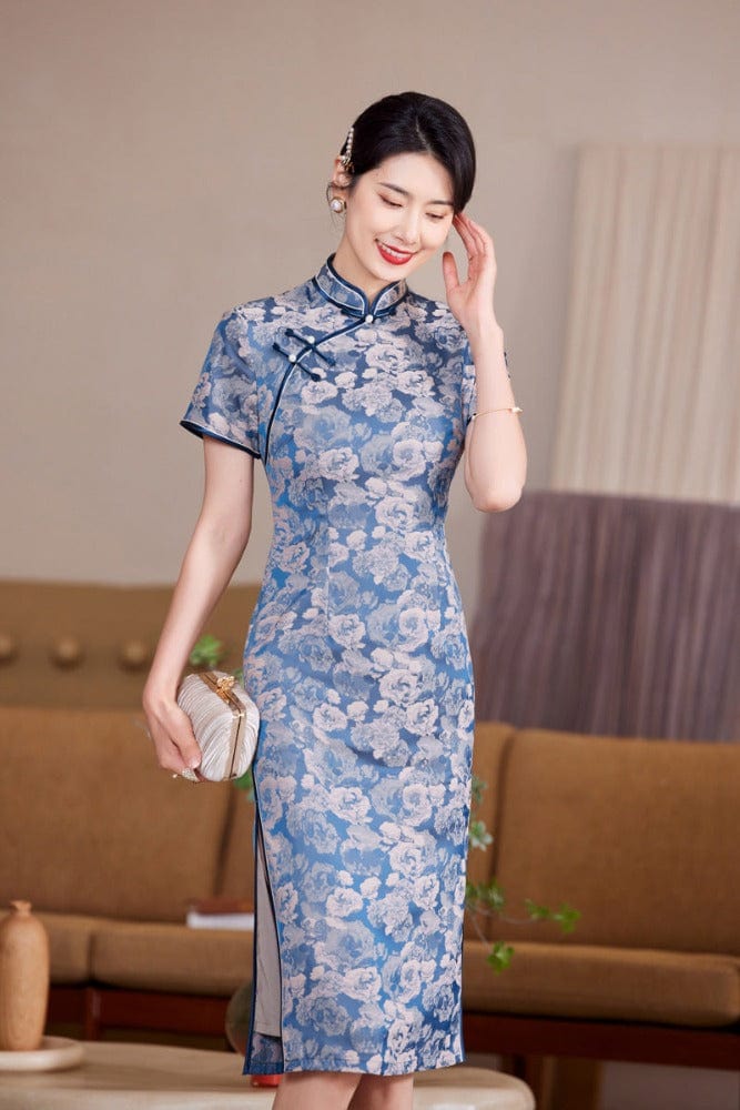 Beth and Brian Qipao-MYJ Floral pattern, floral pattern mid-length Qipao for mothers