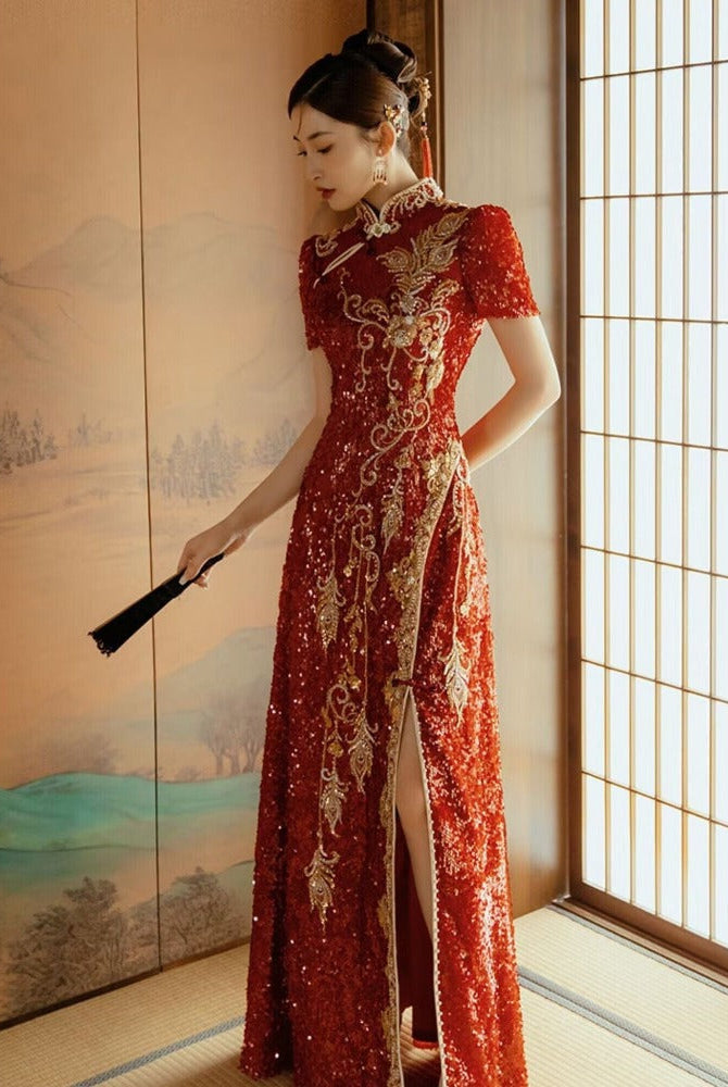 Beth and Brian Qipao-ASN Floral embroidery, high end, wedding floor length Qipao