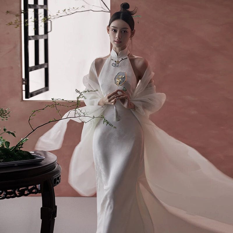 Beth and Brian Qipao-DW New Chinese style (新中式), high-end, jacquard long Qipao