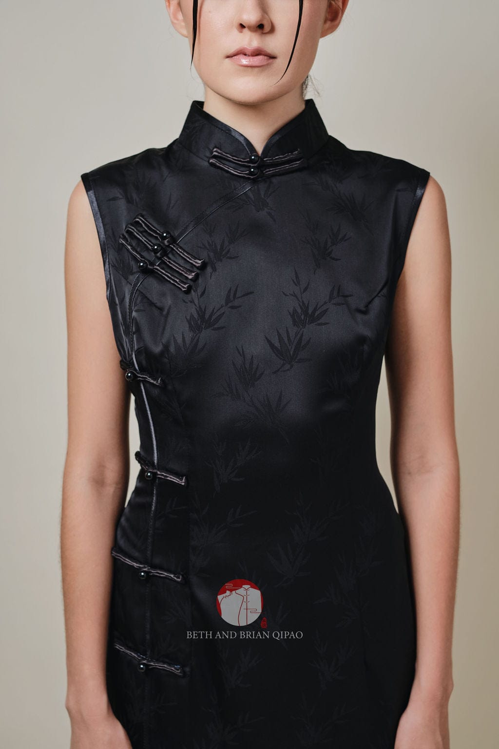 Beth and Brian Qipao-Exclusivedesigner Jacquad bamboo, satin short Qipao