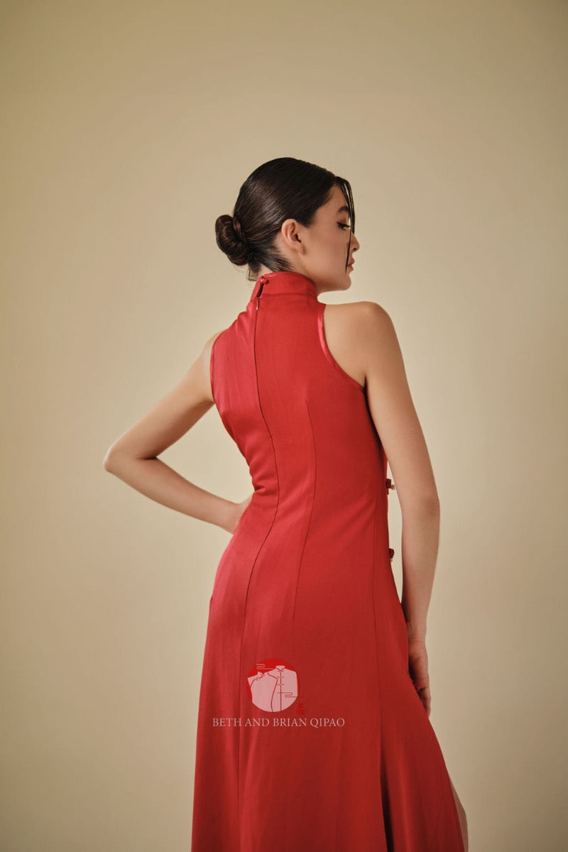 Beth and Brian Qipao-Exclusivedesigner Exclusive designer collection, sleeveless satin floor length Qipao