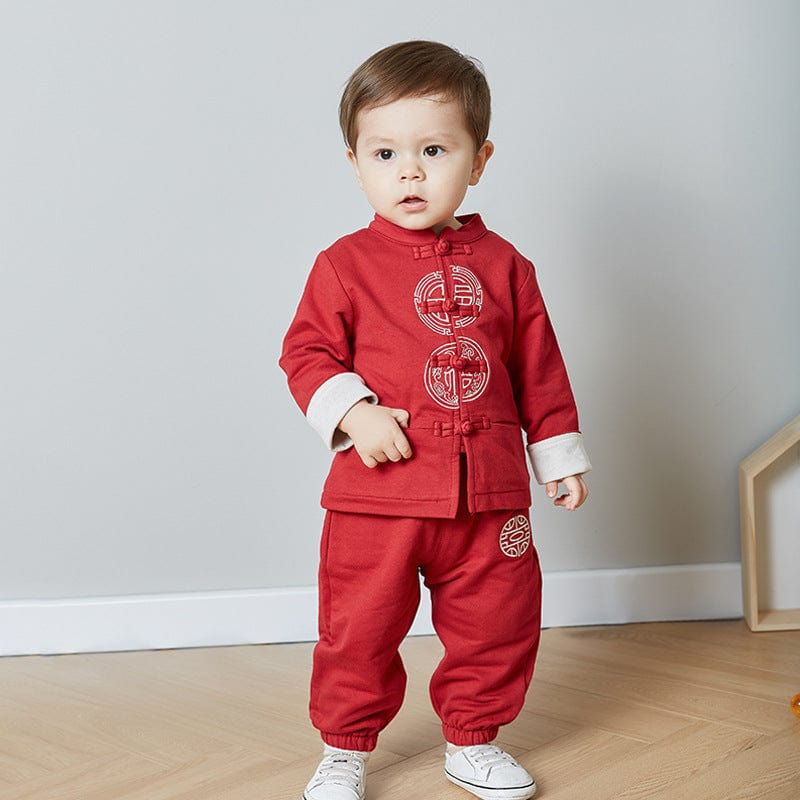 Beth and Brian Qipao-DD Chinese outfit for boy, Chinese boys wine red Tang suit set