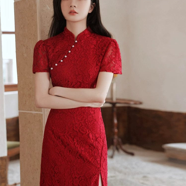 Beth and Brian Qipao-LWY Floral pattern, lace long Cheongsam