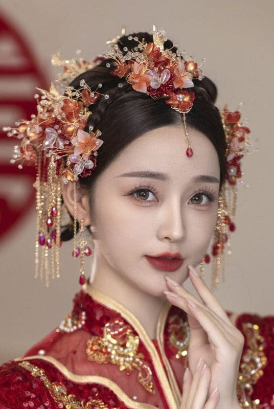 Beth and Brian Qipao-CY Traditional Chinese bridal headwear, Chinese wedding Crown, Qun Gua hair Accessories