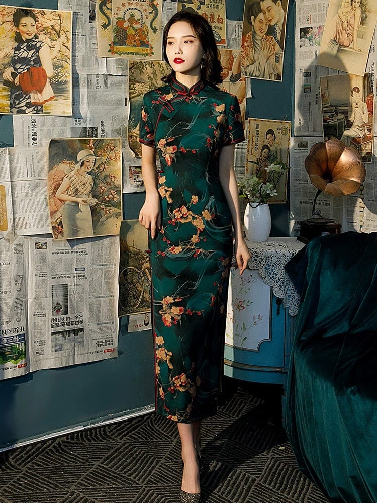 Beth and Brian Qipao - GR Floral pattern, Cambiered Guangdong gauze material, long Qipao