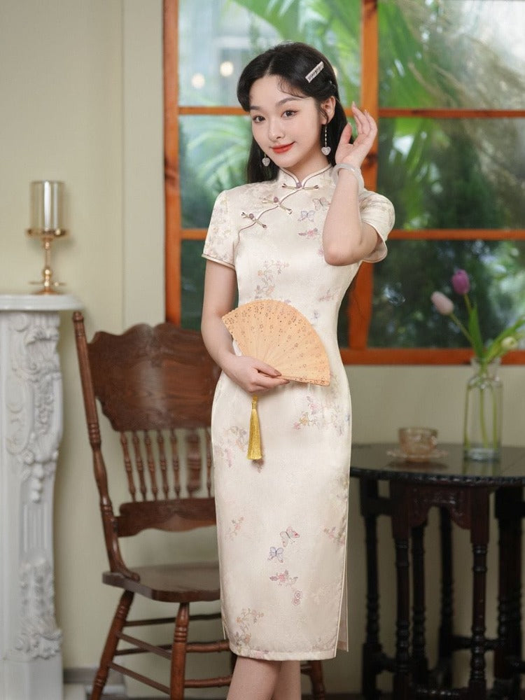 Beth and Brian Qipao-XSS Summer collection, floral pattern midi Cheongsam