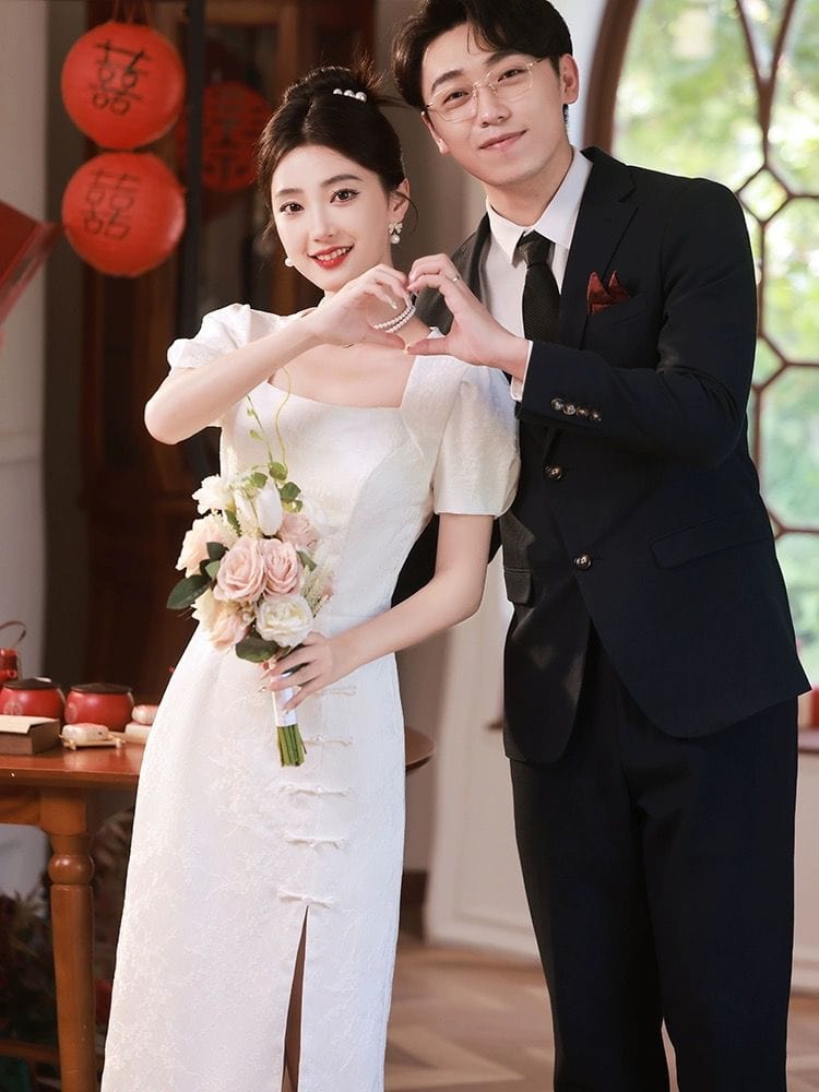 Beth and Brian Qipao-YBZ Floral embroidery, wedding midi Cheongsam