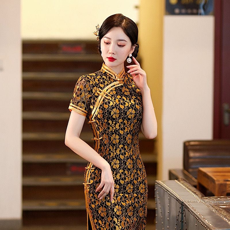 Beth and Brian Qipao-LHST Floral pattern, plus size long Cheongsam