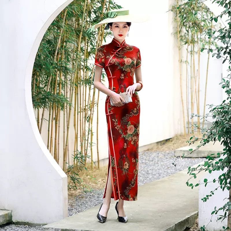 Beth and Brian Qipao-WXG High-end, floral pattern, jacquard silk satin Cheongsam