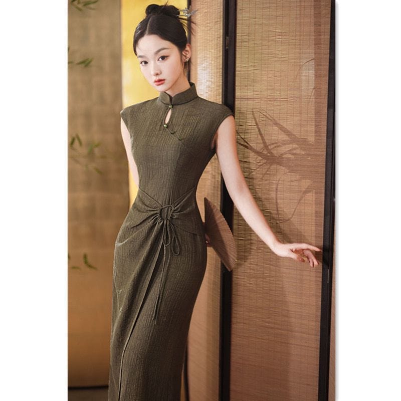 Beth and Brian Qipao-SYK Summer collection, brown mid-length Cheongsam