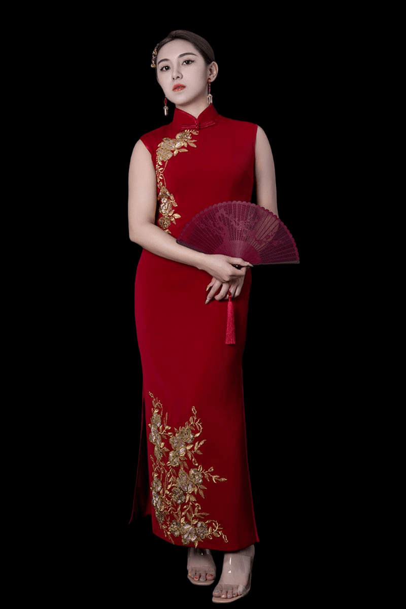 chinese red and gold dress Red Chinese wedding dress, Red Qipao prom dress, wedding Qipao dress S / Red