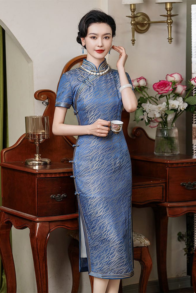 Beth and Brian Qipao -TL Mulberry silk and Jacquard, high end long Cheongsam