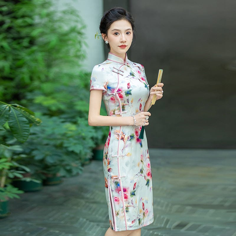Beth and Brian Qipao-WXG Floral pattern, high-end, mulberry silk midi Cheongsam