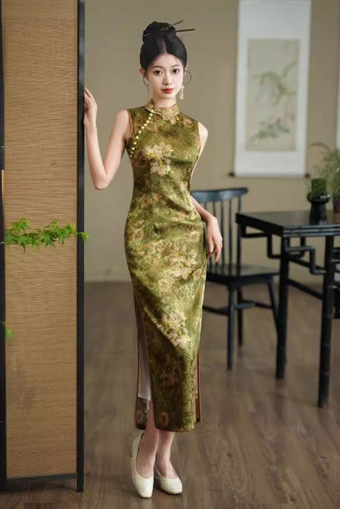 Beth and Brian Qipao-JQZ New Chinese style (新中式), floral pattern midi Cheongsam