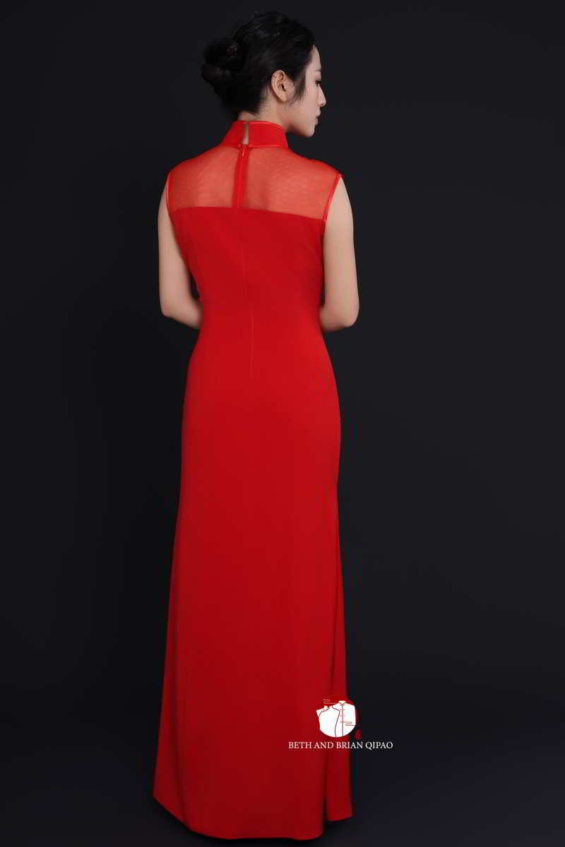 Beth and Brian Qipao - YB Exclusive designer collection, floral red long Qipao