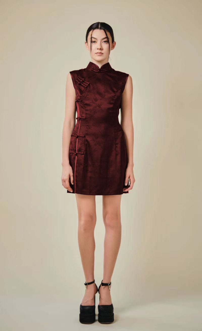 Beth and Brian Qipao-Exclusivedesigner Exclusive designer collection, bamboo satin short Qipao