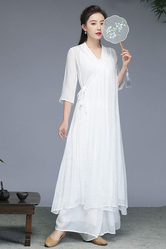 Beth and Brian Qipao-WY Loose Fitting, Cotton&linen long Cheongsam set