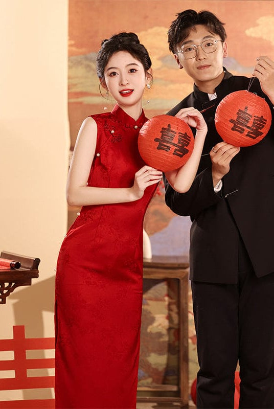 Beth and Brian Qipao-SH New Chinese style ( 新中式 ), floral pattern midi Cheongsam