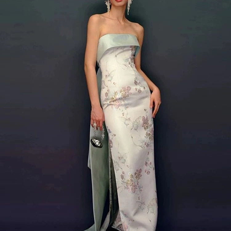 Beth and Brian Qipao-QHM New Chinese style (新中式), high-end, tube top long Cheongsam