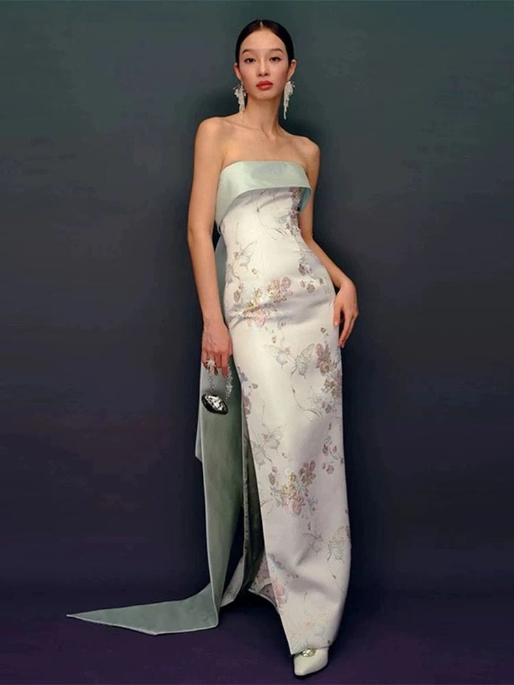 Beth and Brian Qipao-QHM New Chinese style (新中式), high-end, tube top long Cheongsam