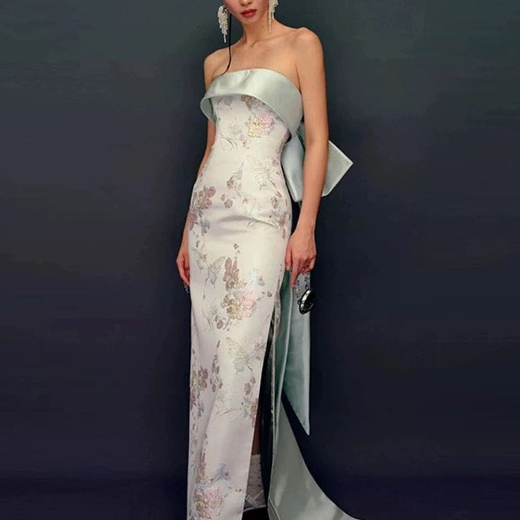 Beth and Brian Qipao-QHM New Chinese style (新中式), high-end, tube top long Cheongsam