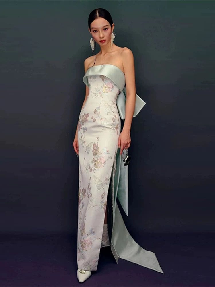Beth and Brian Qipao-QHM New Chinese style (新中式), high-end, tube top long Cheongsam