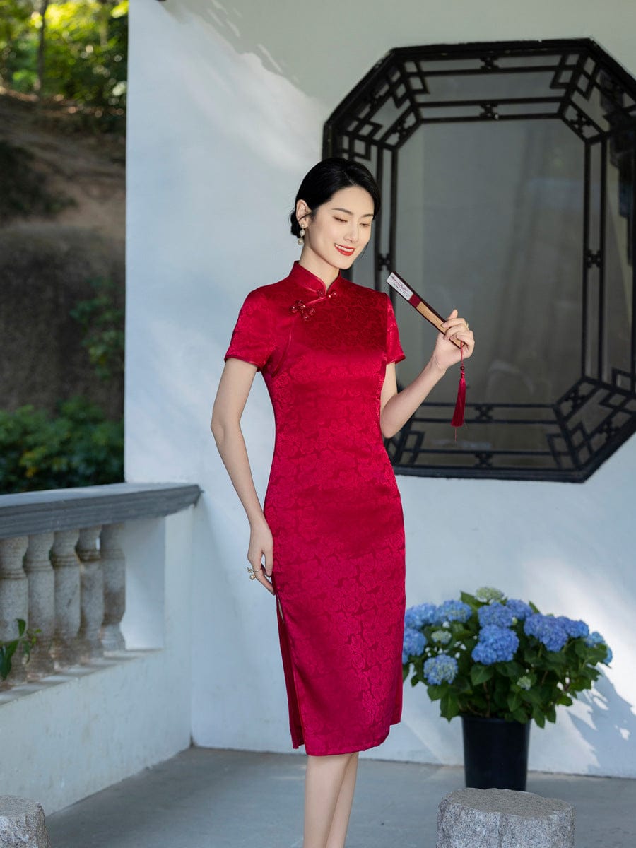 Beth and Brian Qipao-XSS Plus size, red&purple midi Cheongsam for mothers